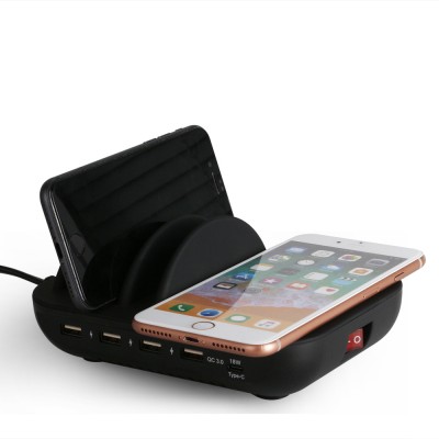 Convenient Mobile Phone Charging holder docking Station Multiple USB Charger Wireless Charger Station